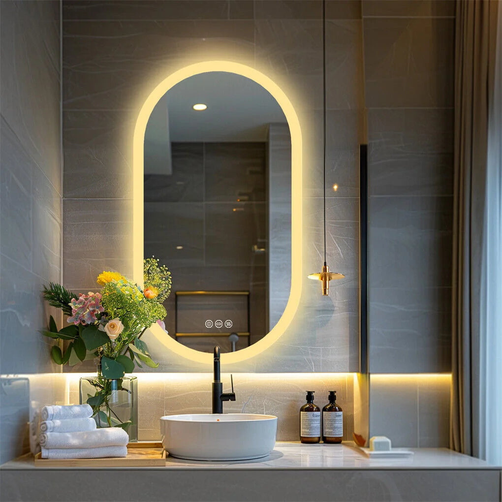 120x60cm LED Bathroom Mirror Oval Anti-Fog Dimmable Wall