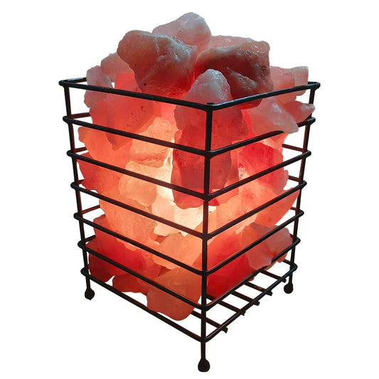 12V 12W Rectangle Iron Basket Himalayan Pink Salt Lamp Rock