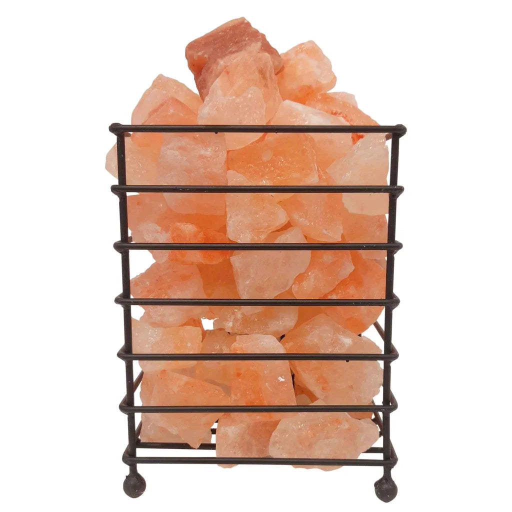 12V 12W Rectangle Iron Basket Himalayan Pink Salt Lamp Rock