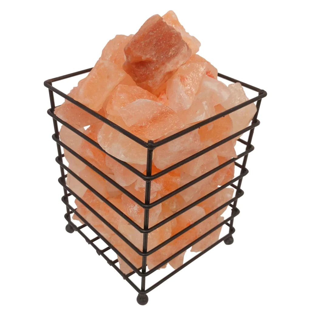 12V 12W Rectangle Iron Basket Himalayan Pink Salt Lamp Rock