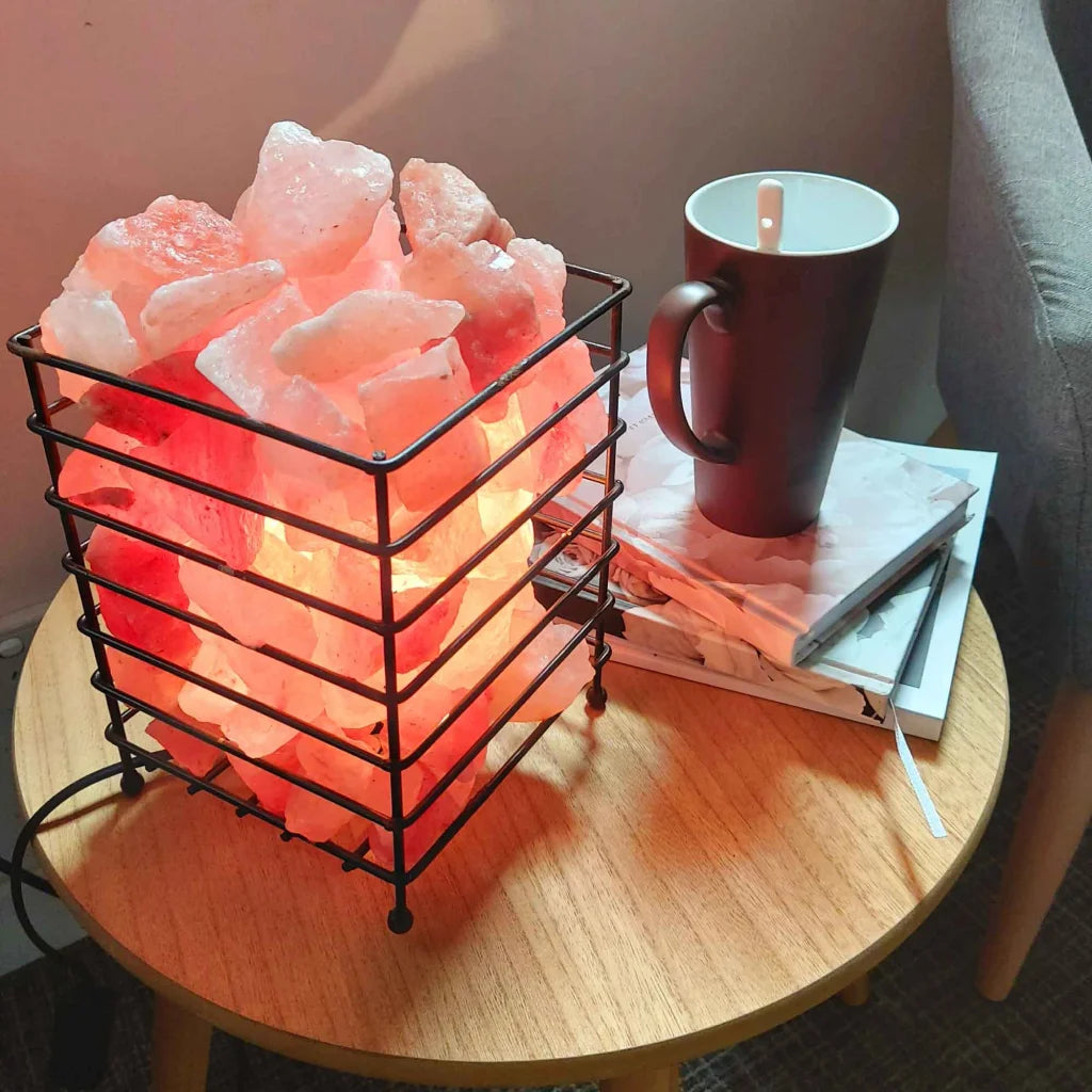 12V 12W Rectangle Iron Basket Himalayan Pink Salt Lamp Rock
