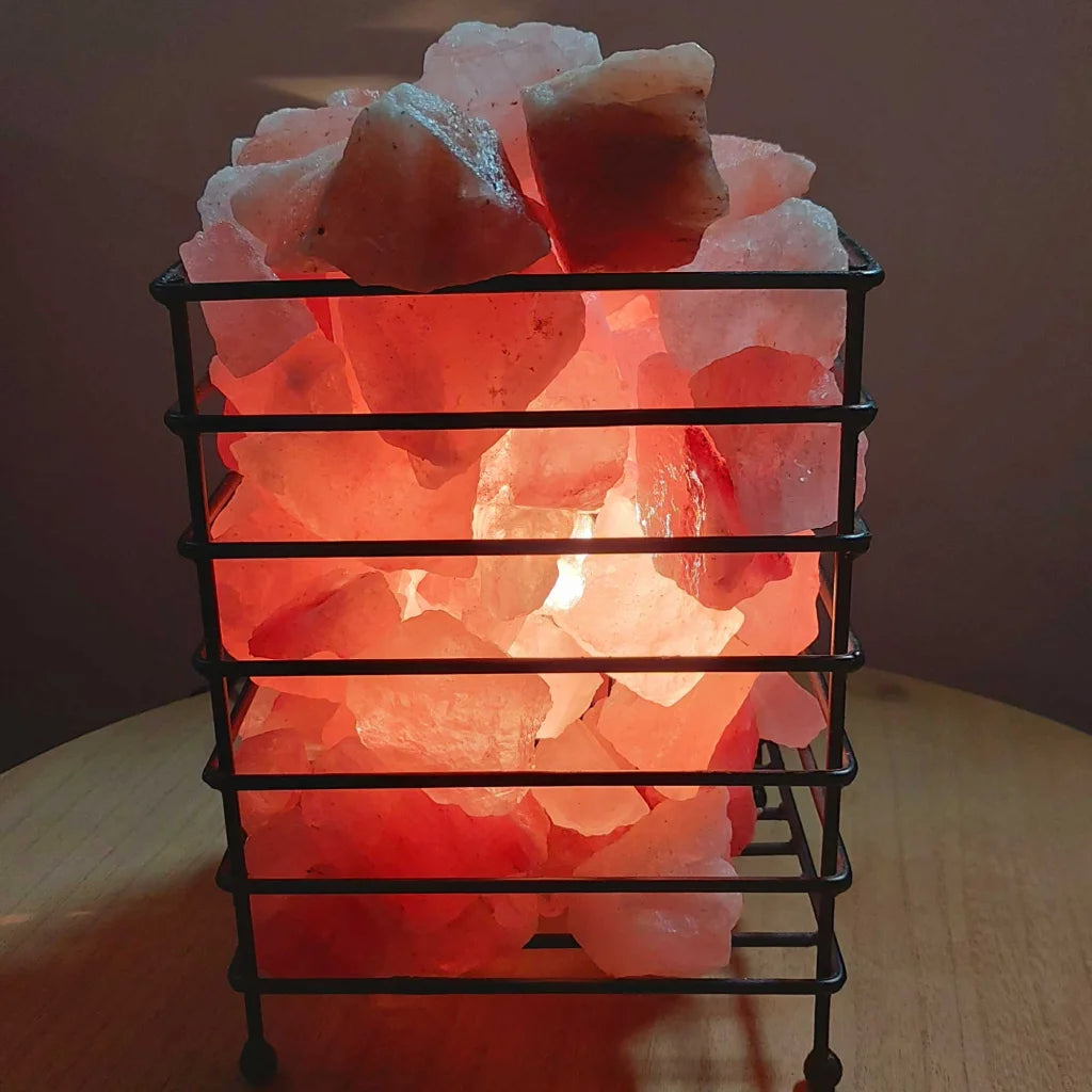 12V 12W Rectangle Iron Basket Himalayan Pink Salt Lamp Rock