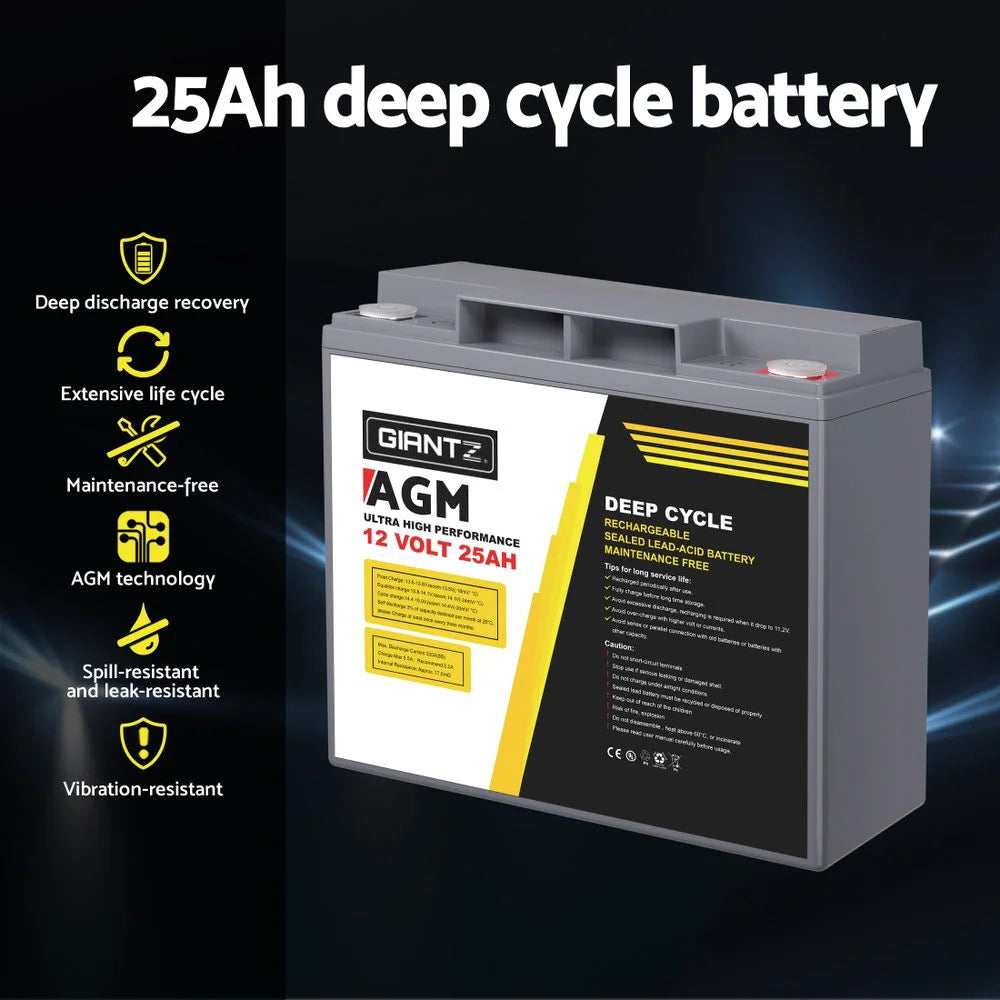 12V 25Ah AGM Deep Cycle Battery Marine Sealed Power Solar