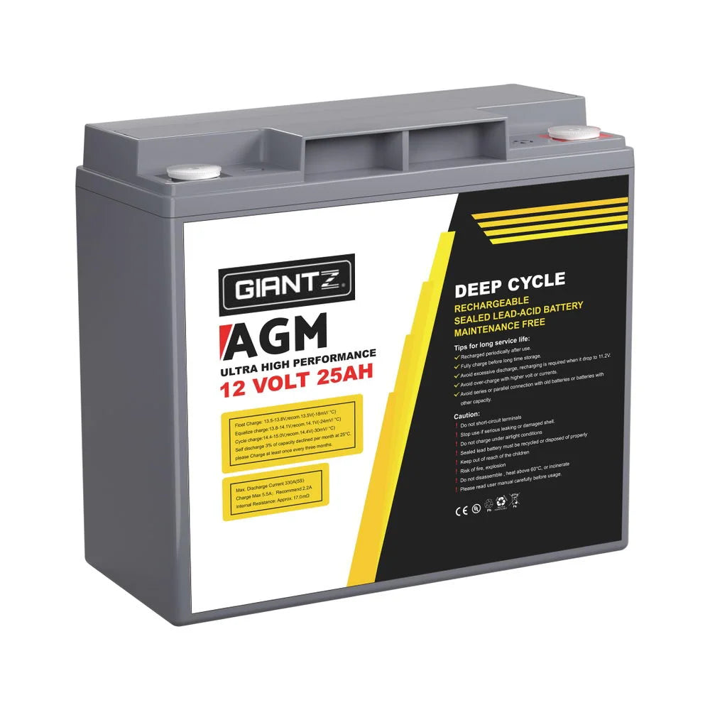 12V 25Ah AGM Deep Cycle Battery Marine Sealed Power Solar