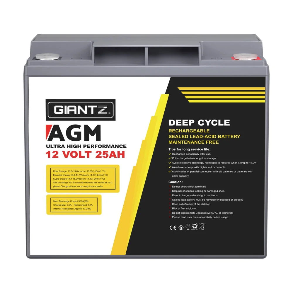 12V 25Ah AGM Deep Cycle Battery Marine Sealed Power Solar