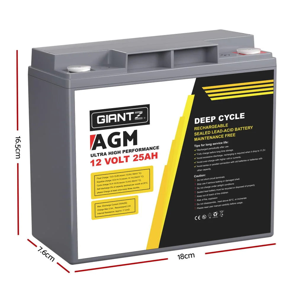 12V 25Ah AGM Deep Cycle Battery Marine Sealed Power Solar