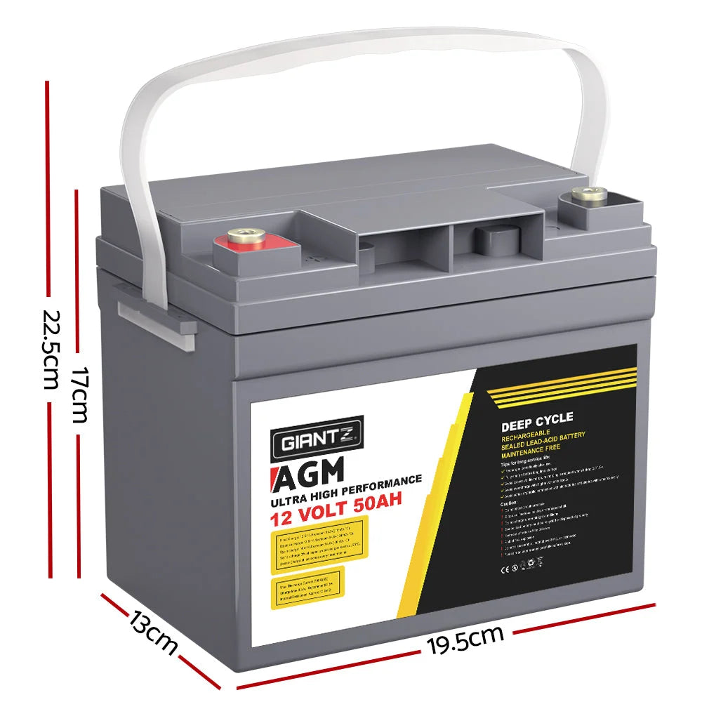 12V 50Ah AGM Deep Cycle Battery Marine Sealed Power Solar