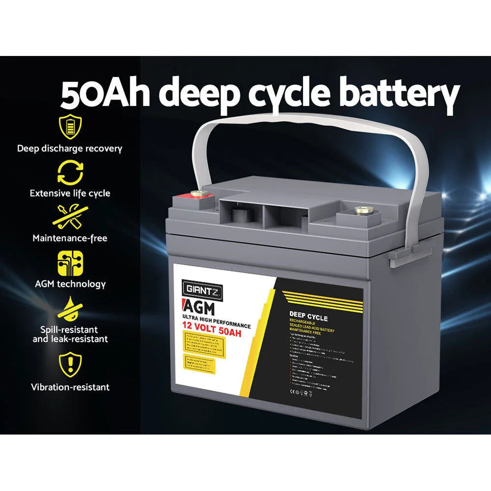 12V 50Ah AGM Deep Cycle Battery Marine Sealed Power Solar
