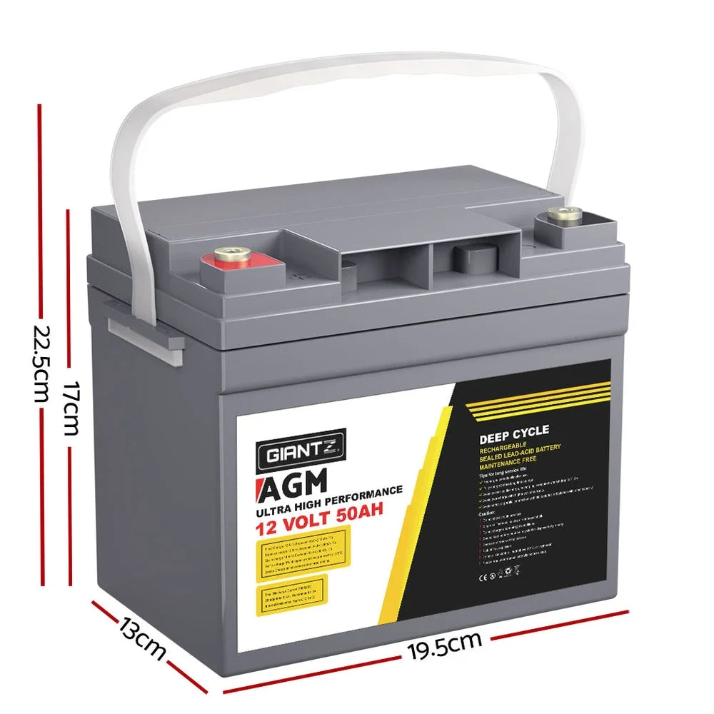 12V 50Ah AGM Deep Cycle Battery X2 Marine Sealed Power