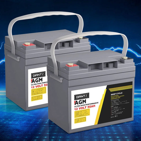 12V 50Ah AGM Deep Cycle Battery X2 Marine Sealed Power