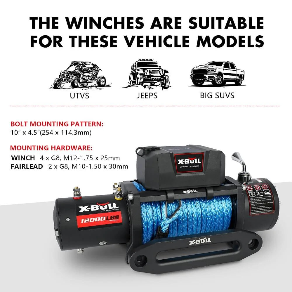 12V Winch 12000LBS Synthetic Rope 4WD Jeep with Winch Cover