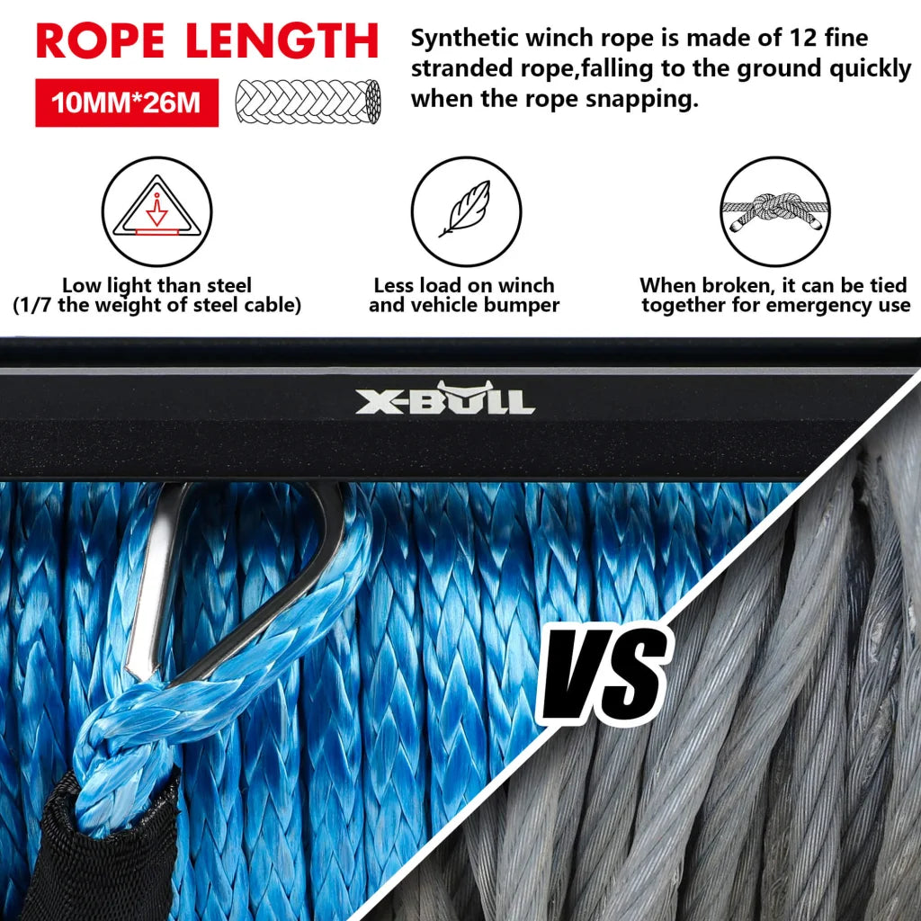 12V Winch 12000LBS Synthetic Rope 4WD Jeep with Winch Cover