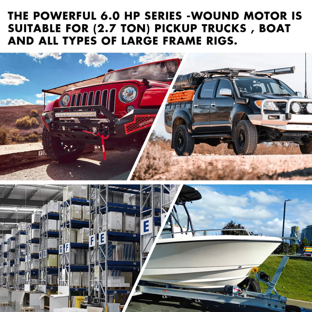 12V Winch 12000LBS Synthetic Rope 4WD Jeep with Winch Cover