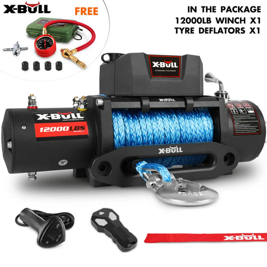 12V Winch 12000LBS Synthetic Rope 4WD Jeep with Tire