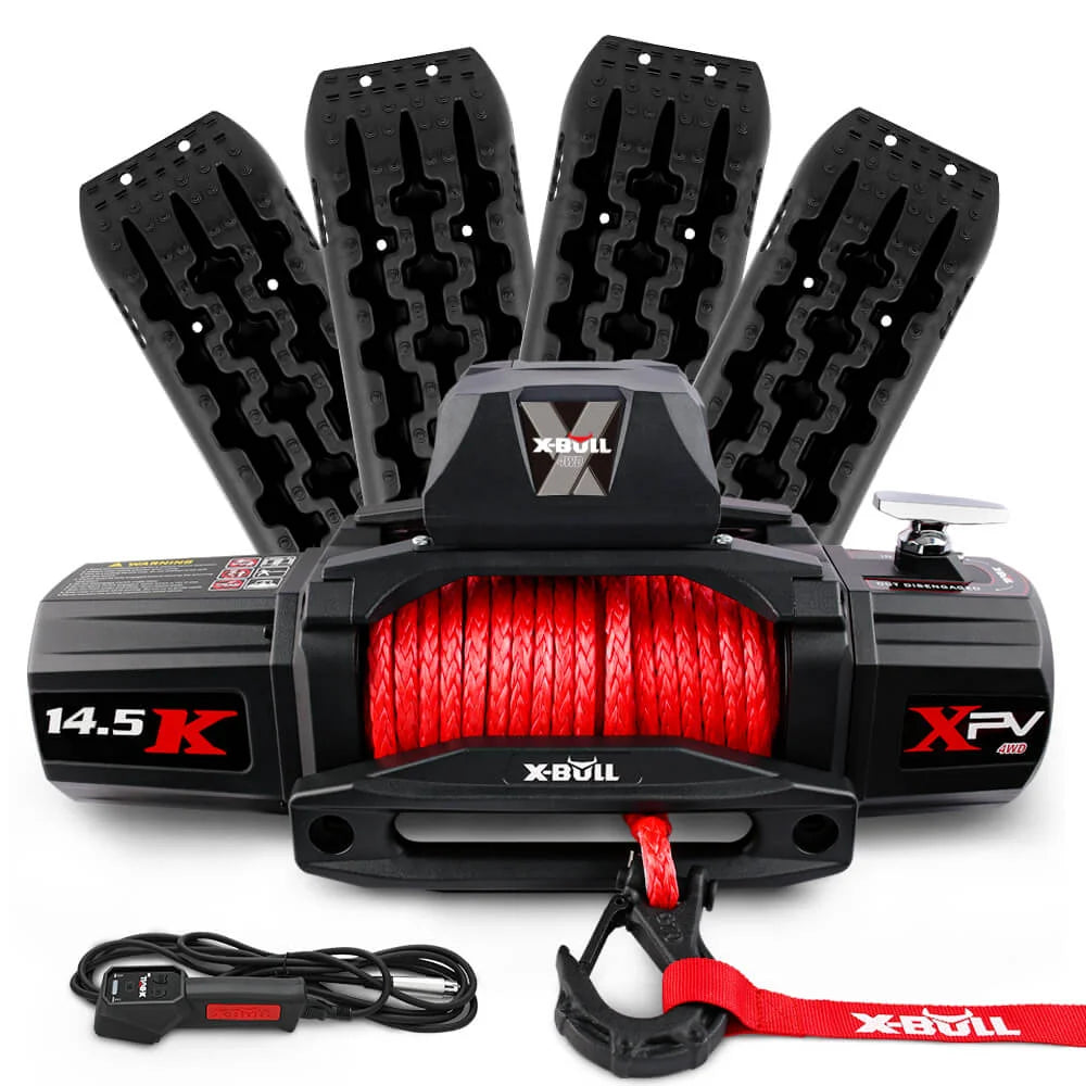 12V Winch 14500LBS Synthetic Rope with 2 Pairs Recovery