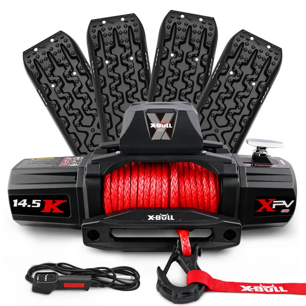 12V Winch 14500LBS Synthetic Rope with 4PCS Recovery Tracks