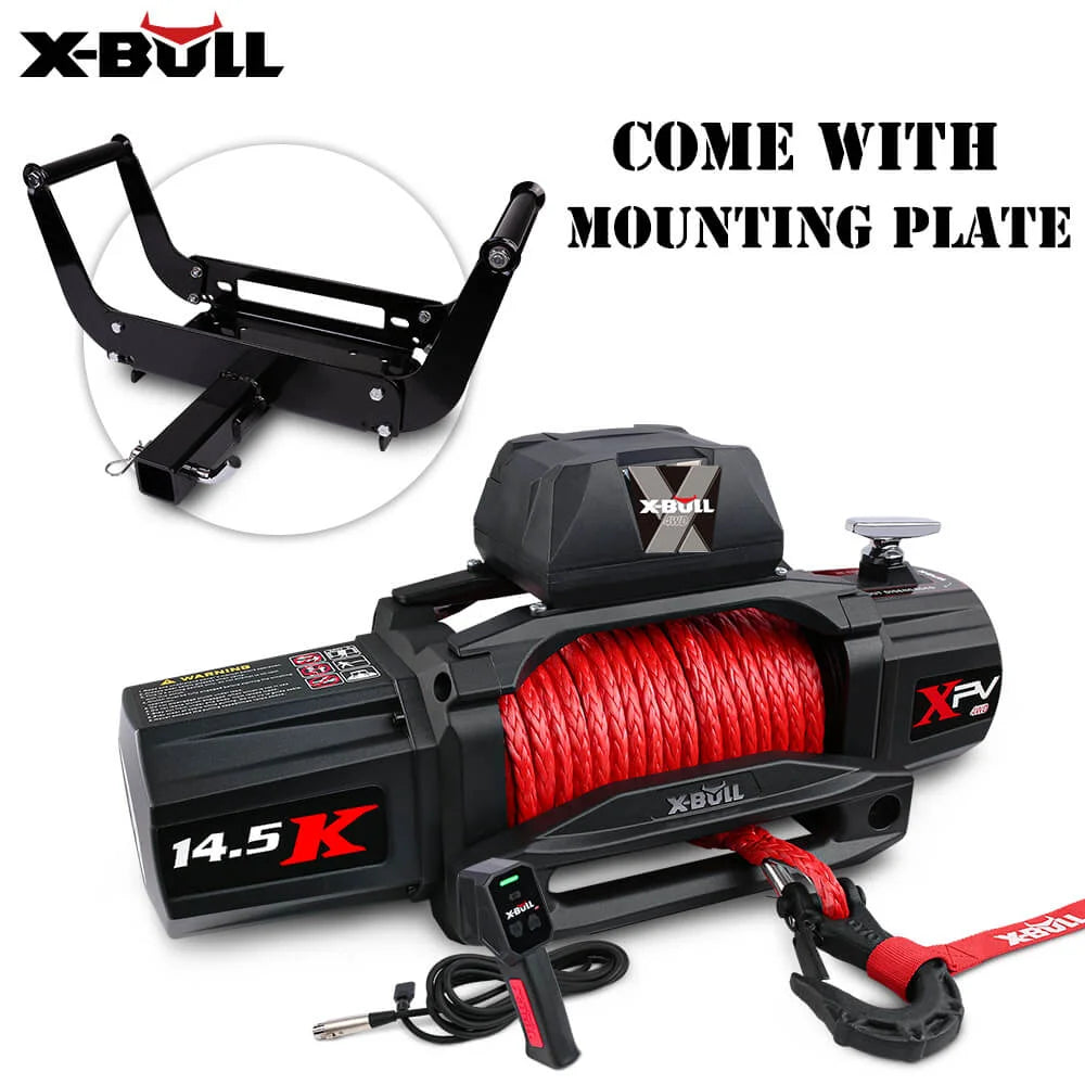 12V Winch 14500LBS Synthetic Rope with Winch Mounting Plate
