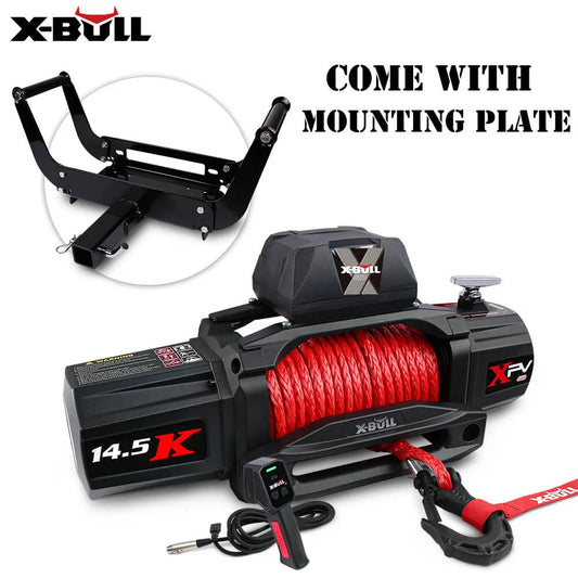 12V Winch 14500LBS Synthetic Rope with Winch Mounting Plate
