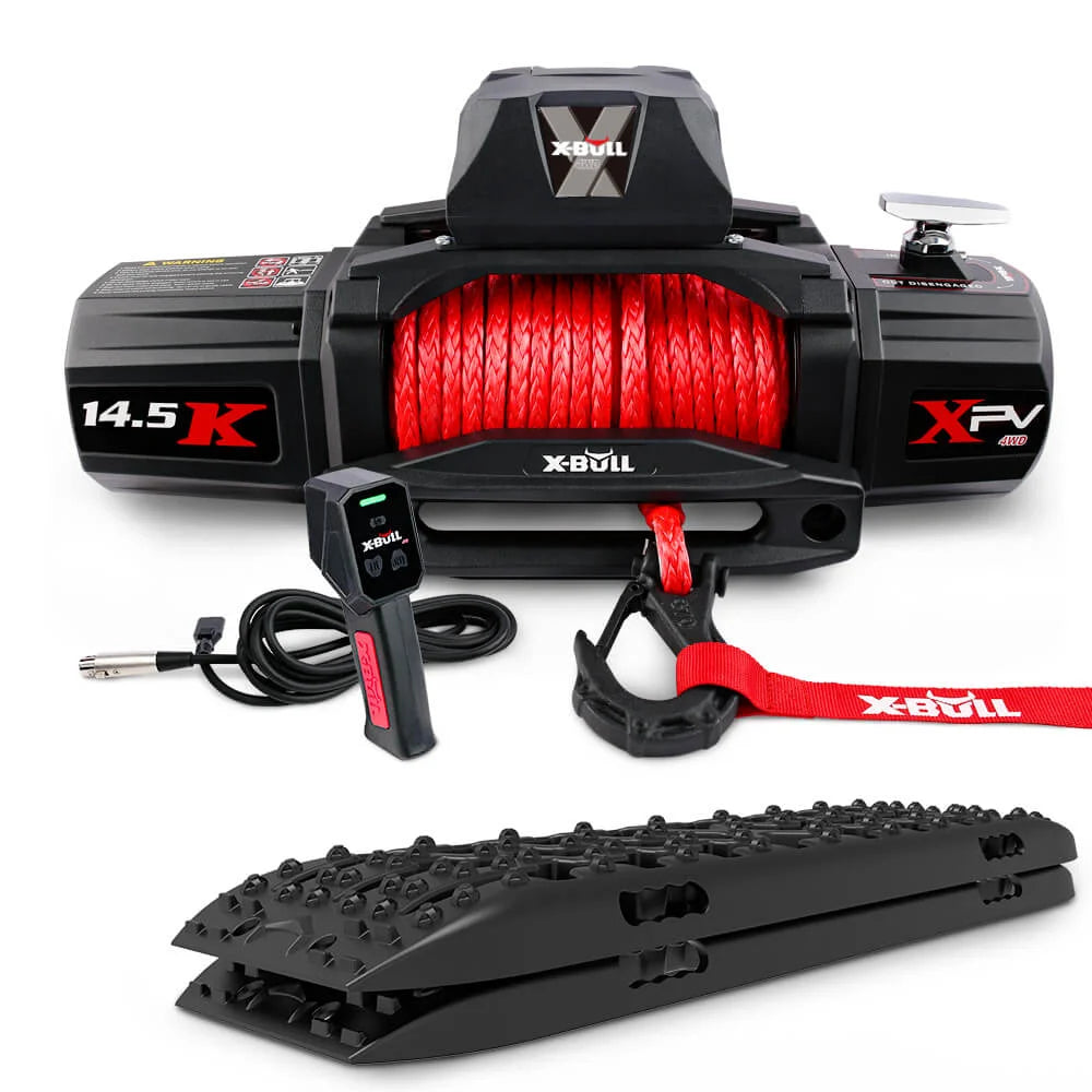 12V Winch 14500LBS Synthetic Rope with Recovery Tracks