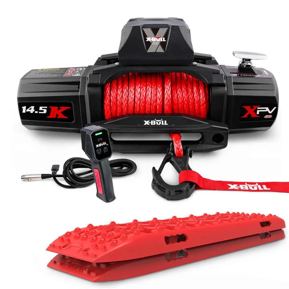 12V Winch 14500LBS Synthetic Rope with Recovery Tracks
