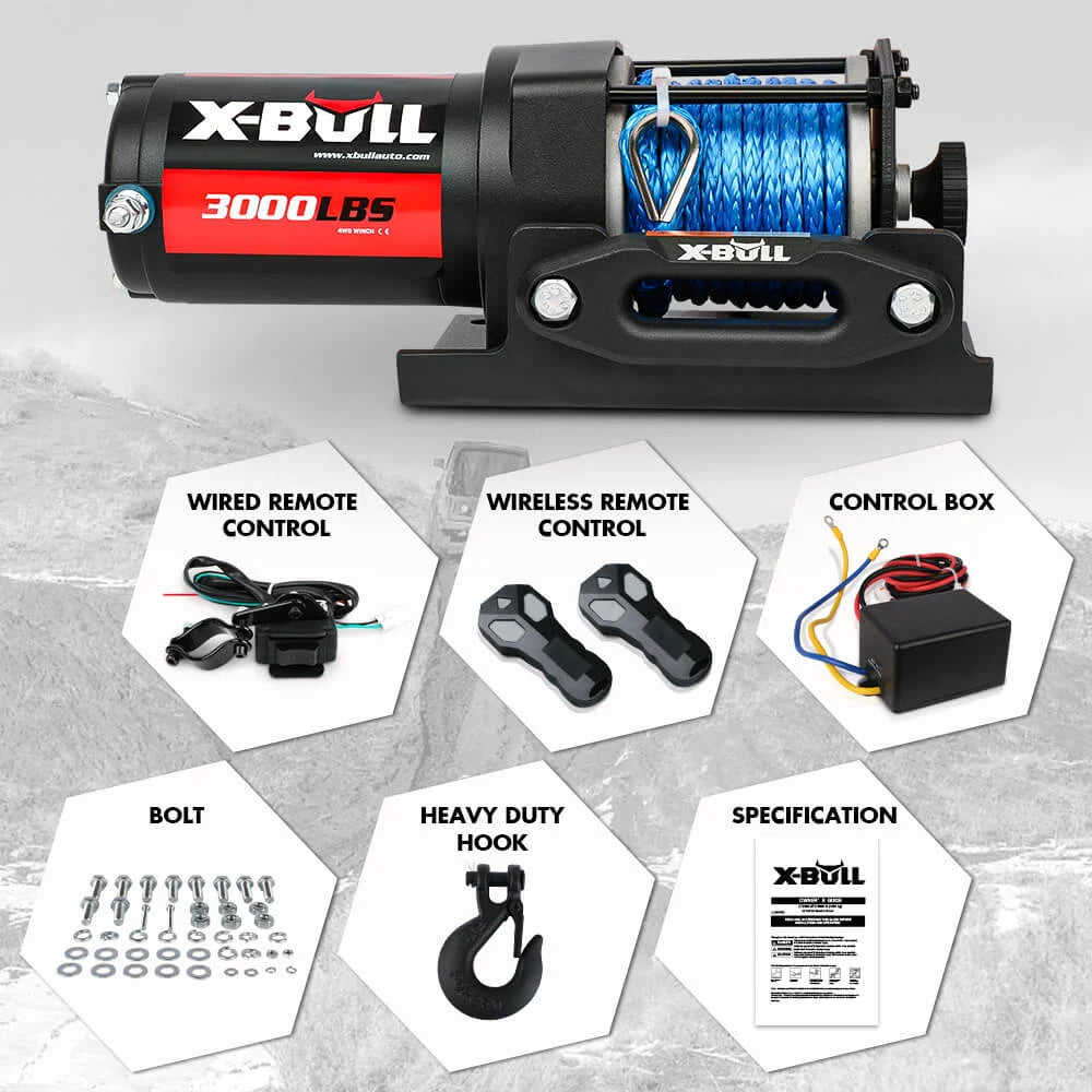 Winch atv boat with pack contents and accessory layout