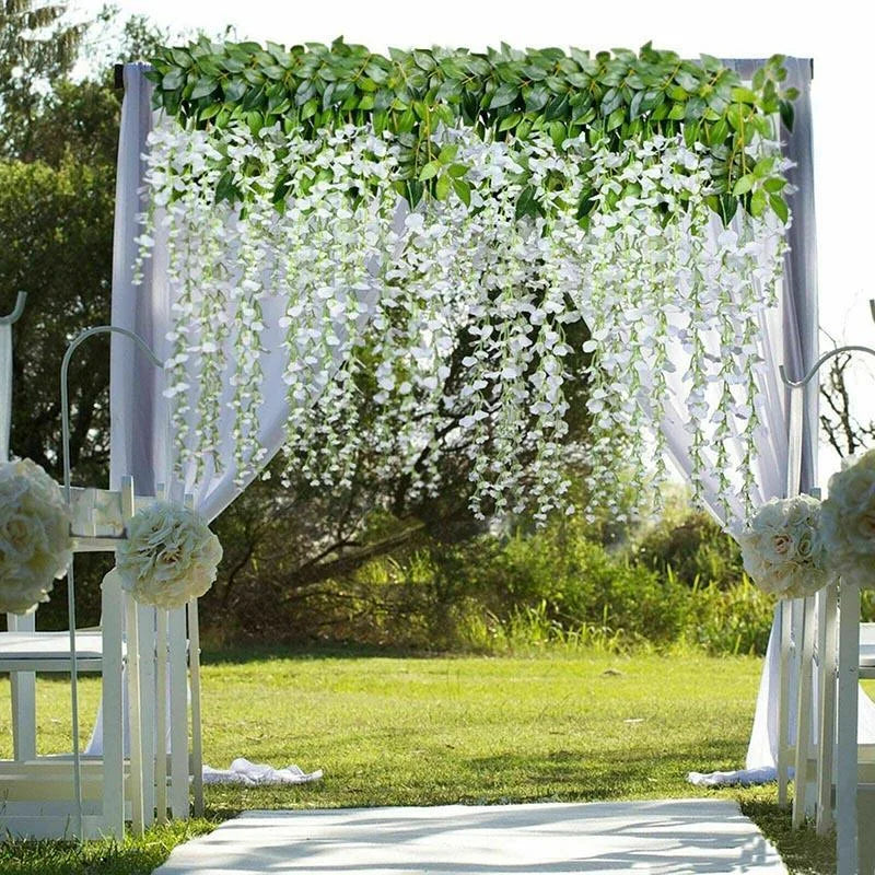 12X Artificial Silk Fake Flower Garland Vine Wisteria Leaf