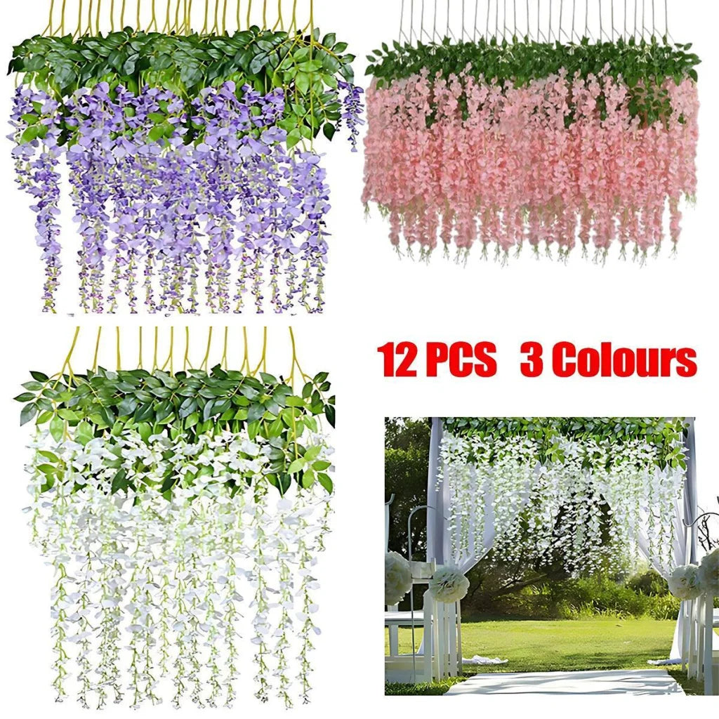 12X Artificial Silk Fake Flower Garland Vine Wisteria Leaf