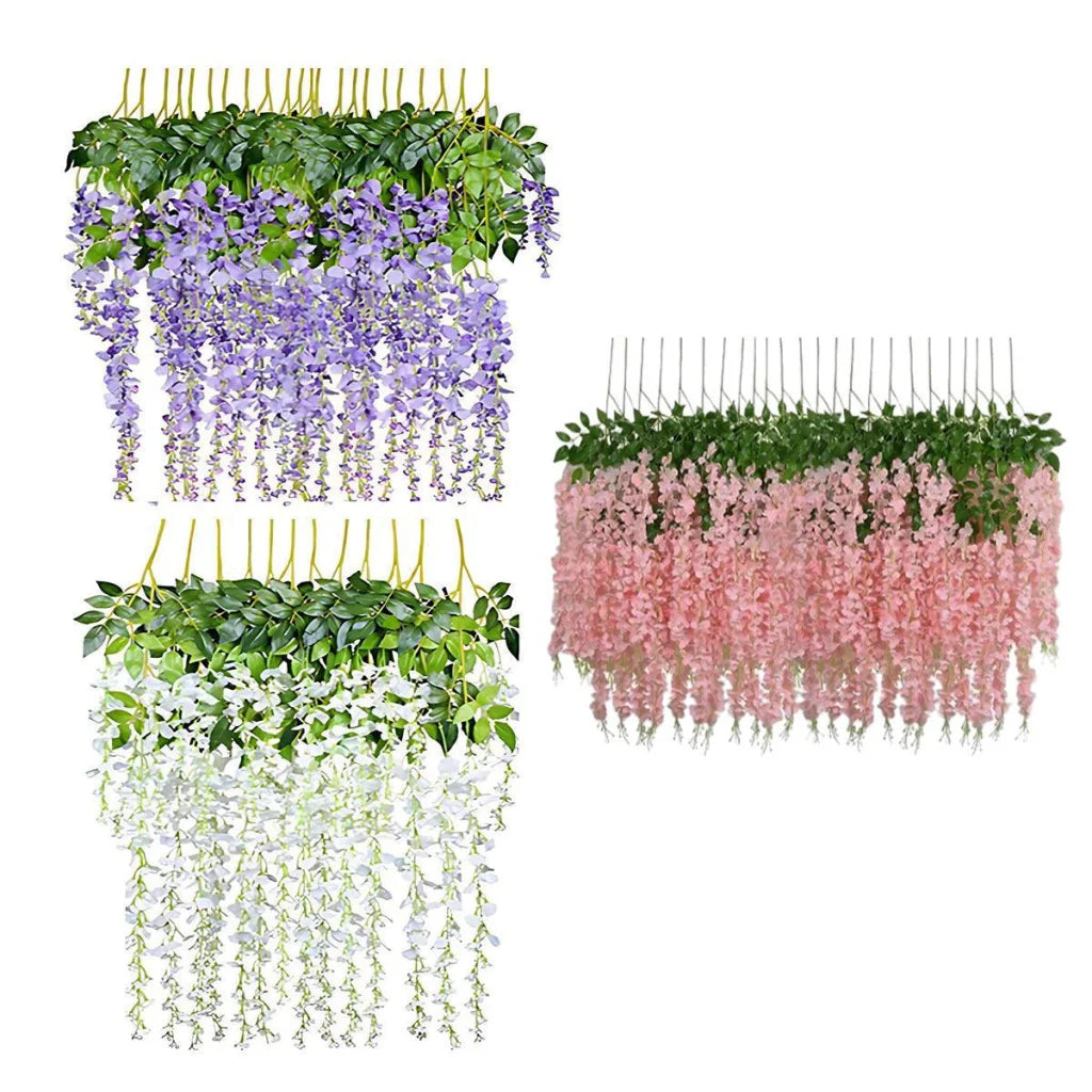 12X Artificial Silk Fake Flower Garland Vine Wisteria Leaf