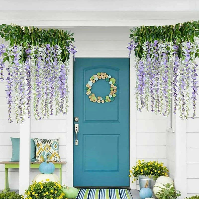 12X Artificial Silk Fake Flower Garland Vine Wisteria Leaf