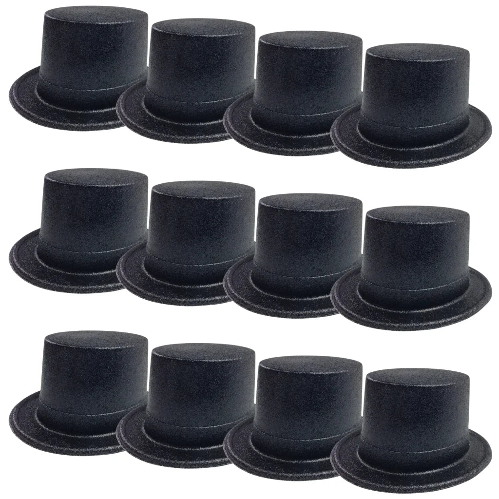 12x GLITTER TOP HAT Fancy Party Plastic Costume Tall Cap