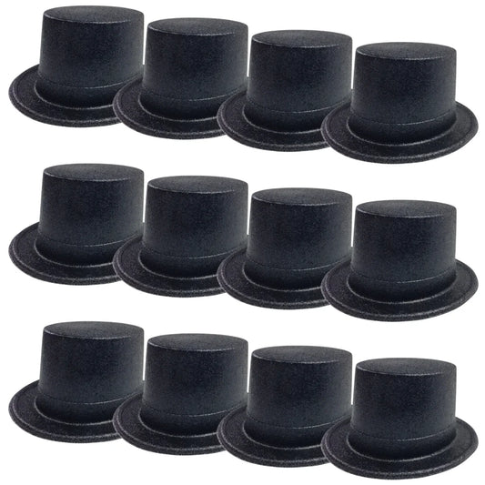 12x GLITTER TOP HAT Fancy Party Plastic Costume Tall Cap
