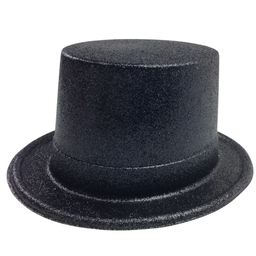 12x GLITTER TOP HAT Fancy Party Plastic Costume Tall Cap