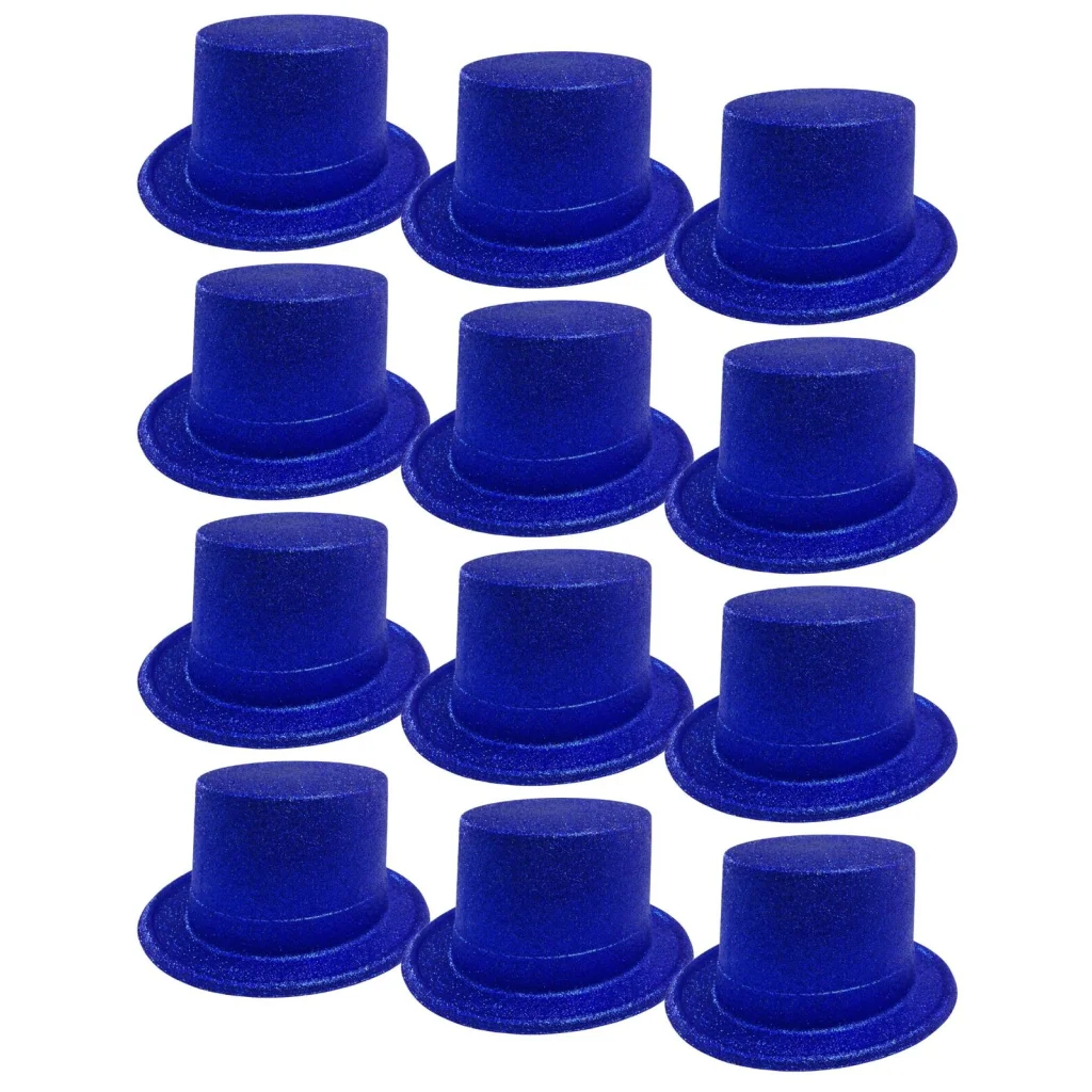 12x GLITTER TOP HAT Fancy Party Plastic Costume Tall Cap