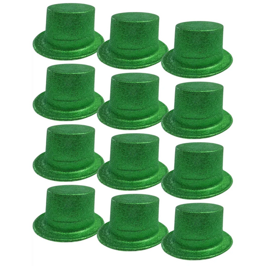 12x GLITTER TOP HAT Fancy Party Plastic Costume Tall Cap