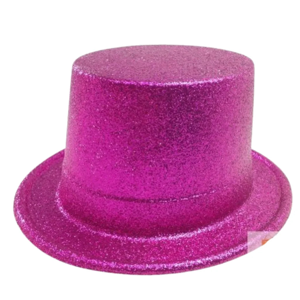 12x GLITTER TOP HAT Fancy Party Plastic Costume Tall Cap