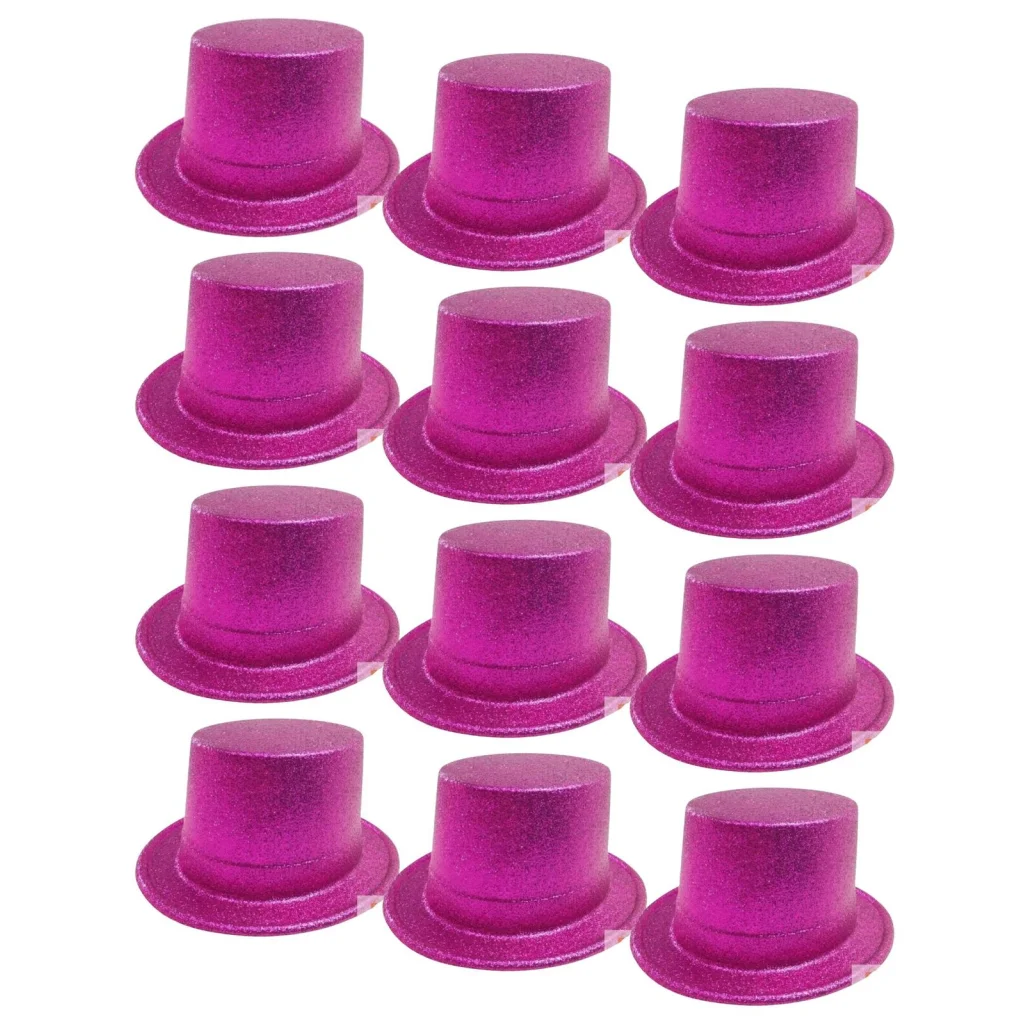 12x GLITTER TOP HAT Fancy Party Plastic Costume Tall Cap