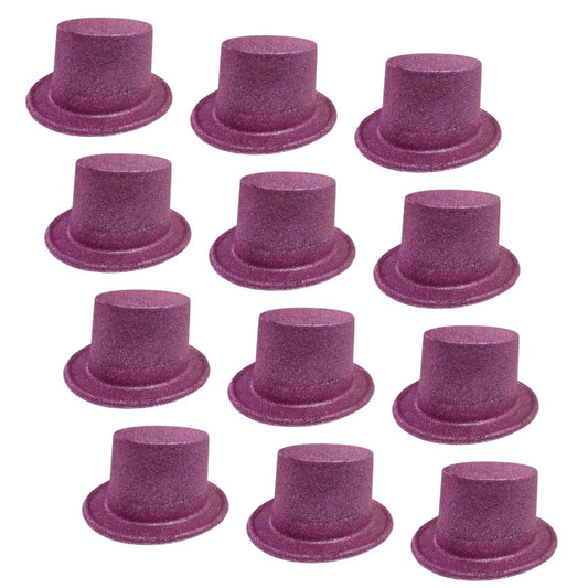 12x GLITTER TOP HAT Fancy Party Plastic Costume Tall Cap