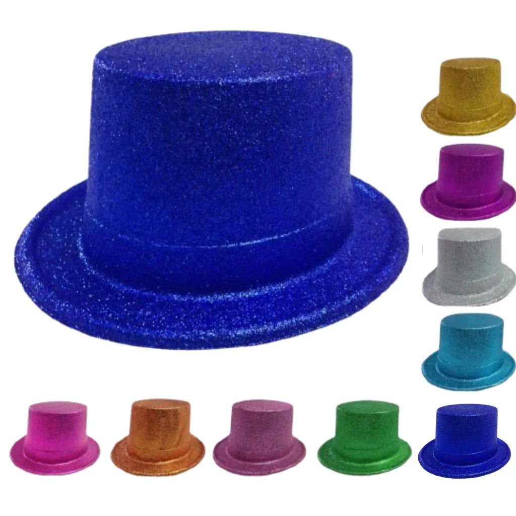 12x GLITTER TOP HAT Fancy Party Plastic Costume Tall Cap