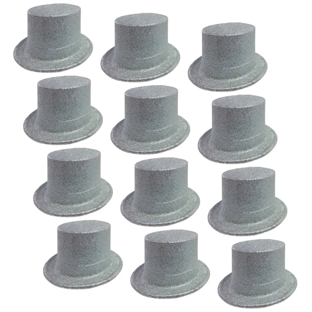 12x GLITTER TOP HAT Fancy Party Plastic Costume Tall Cap