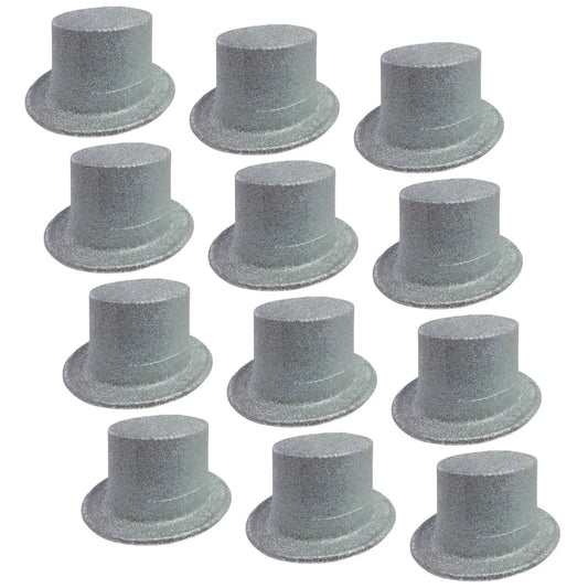 12x GLITTER TOP HAT Fancy Party Plastic Costume Tall Cap
