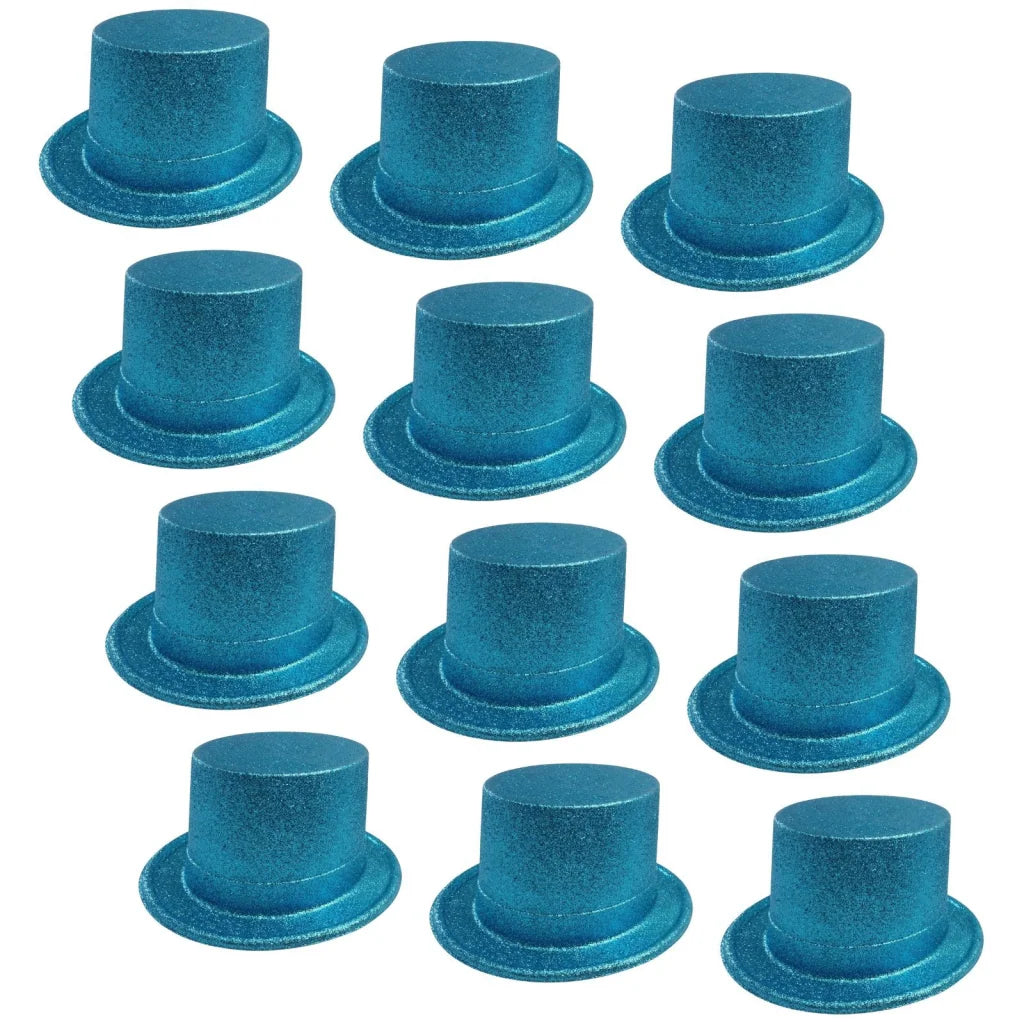 12x GLITTER TOP HAT Fancy Party Plastic Costume Tall Cap
