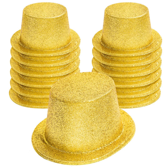 12x GLITTER TOP HAT Fancy Party Plastic Costume Tall Cap