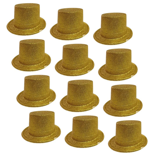12x GLITTER TOP HAT Fancy Party Plastic Costume Tall Cap