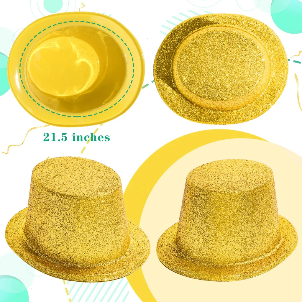 12x GLITTER TOP HAT Fancy Party Plastic Costume Tall Cap