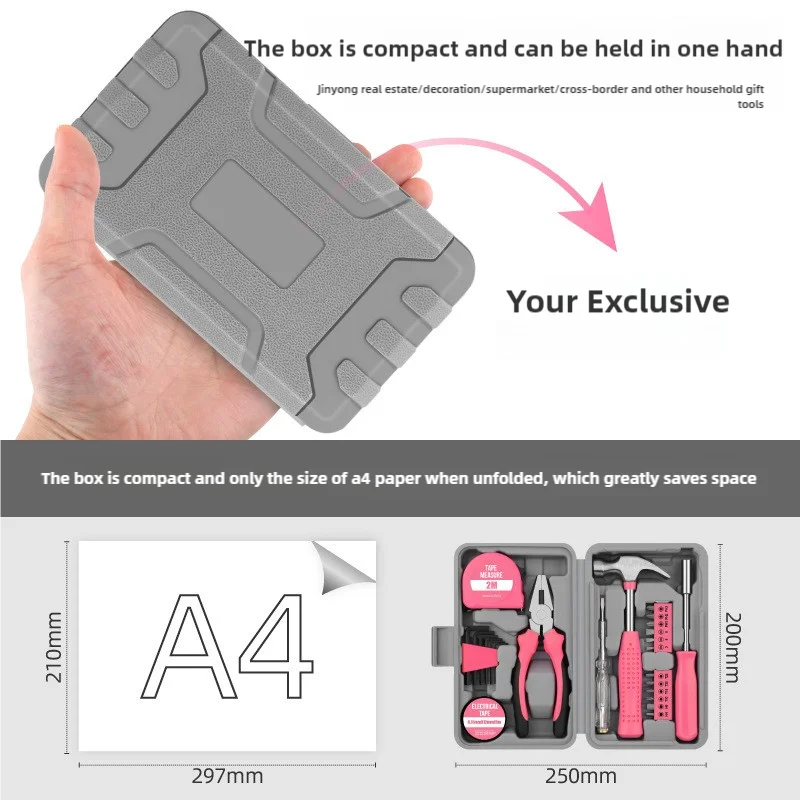 13-Piece Pink Household Tool Set Complete Home Repair Kit