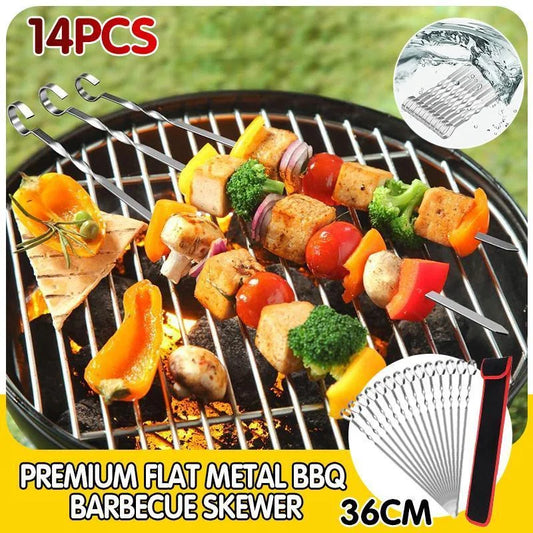 14 Pack Kabob Skewers Premium Flat Metal BBQ Barbecue
