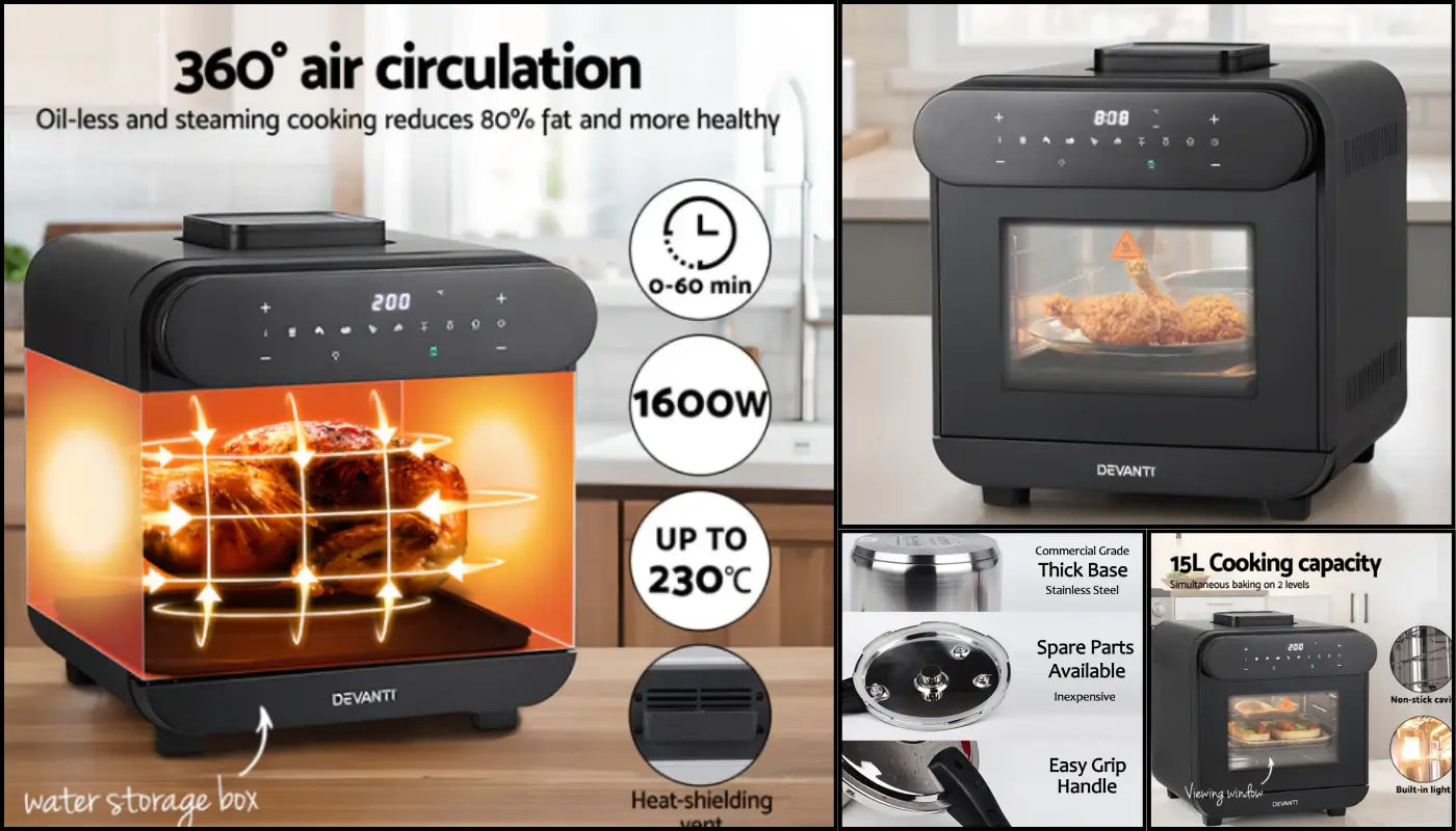 Steam Air Fryer Oven 15L with LCD Touch 1600W
