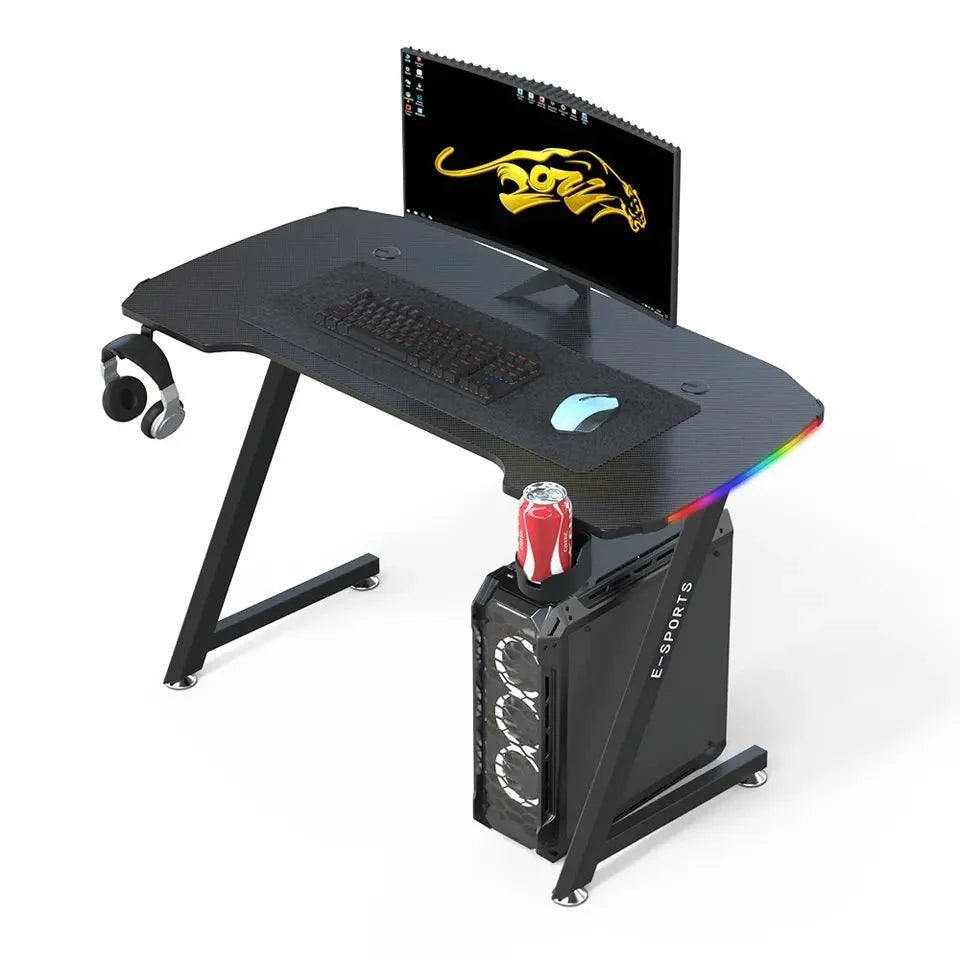 Z Type Computer Table 140cm New Arrive Computer Table Z Shaped Gaming Desk With RGB Led Ligh ...