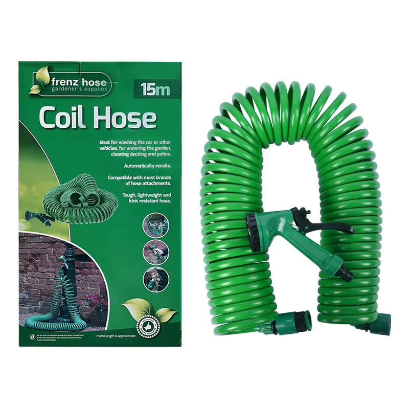 15m Retractable Spring Garden Hose with 5-Function Spray