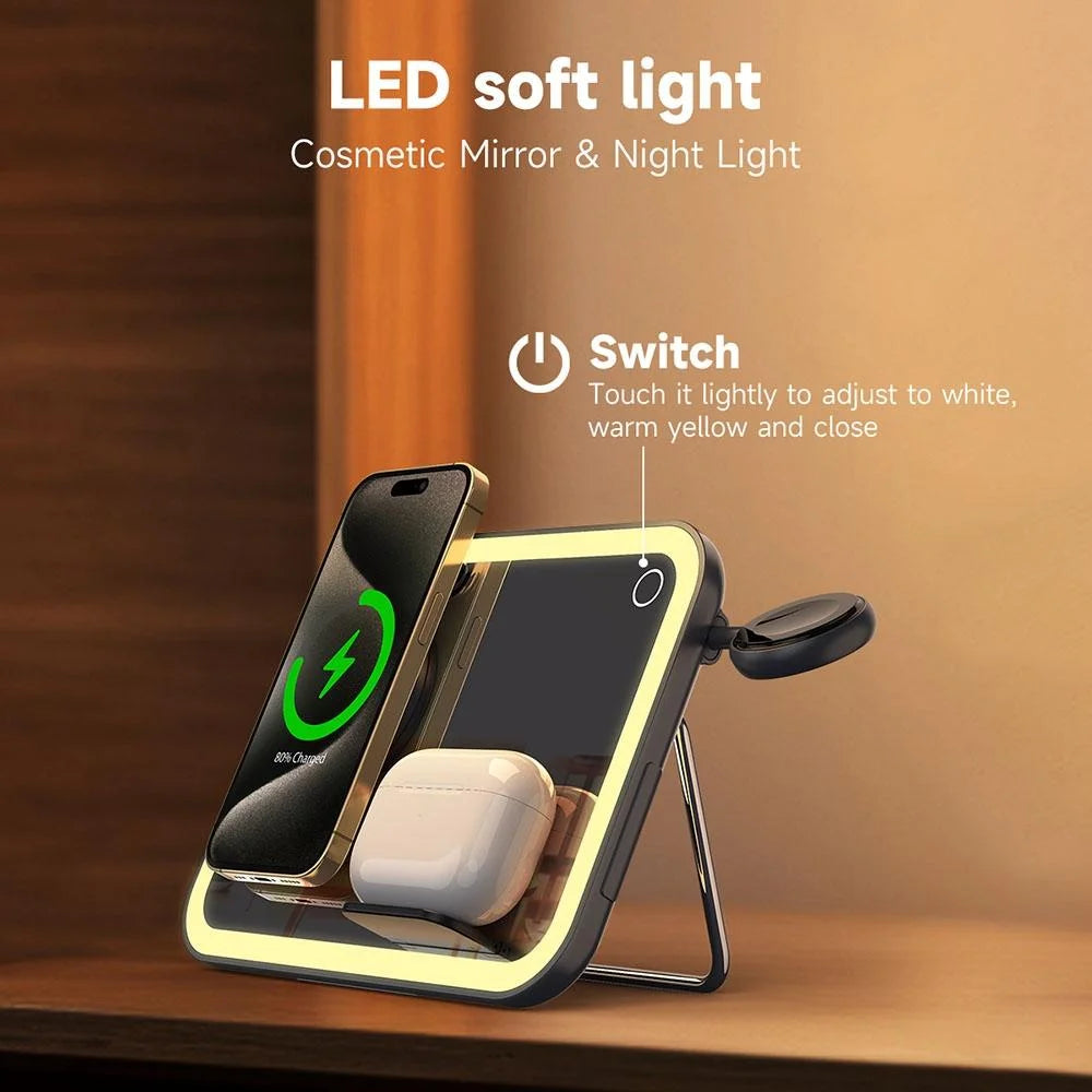 15W 3 In 1 Magnetic Led Makeup Mirror Charger - Pink